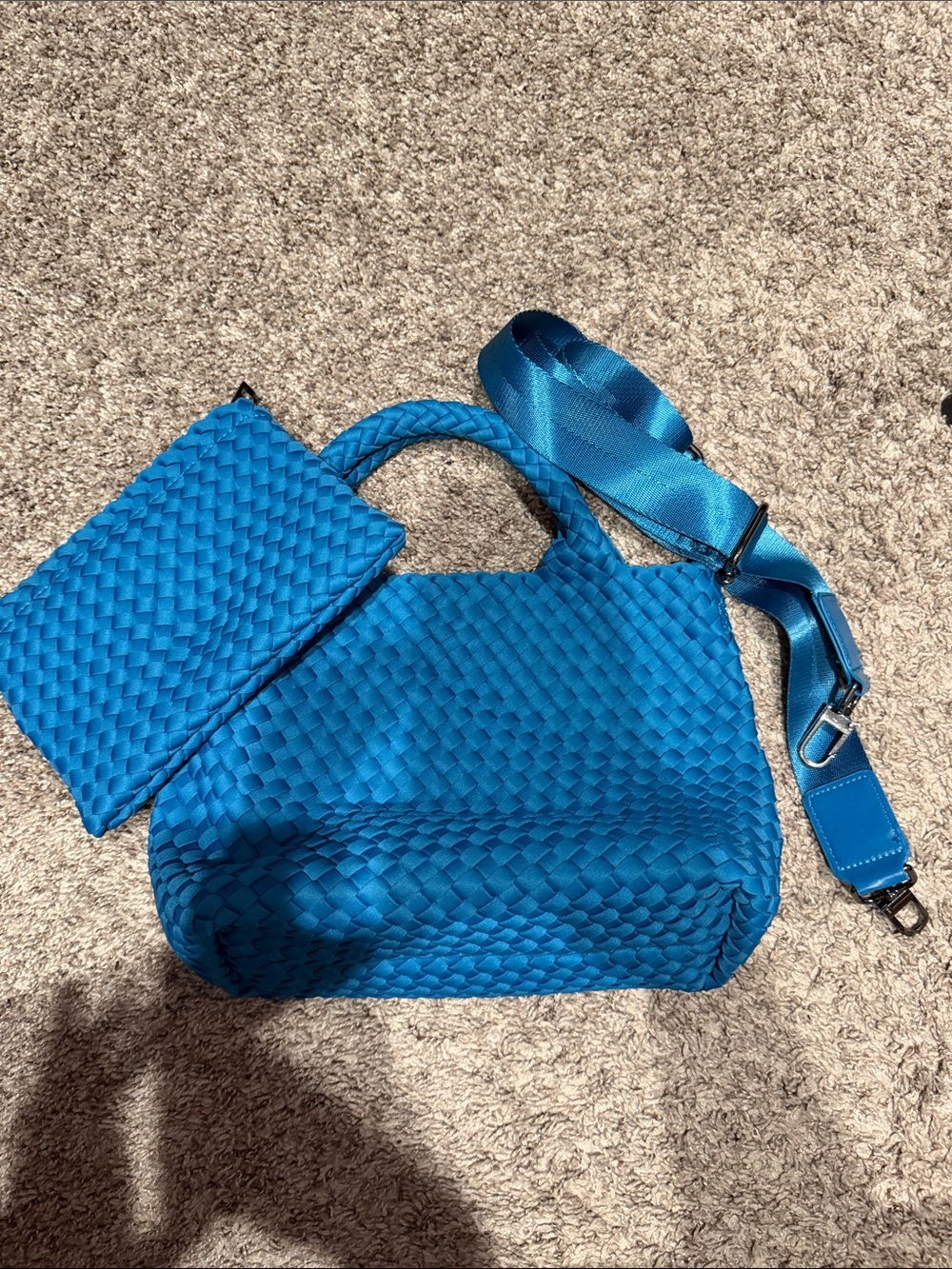 Woven Satchel Crossbody Bag in Bright Blue